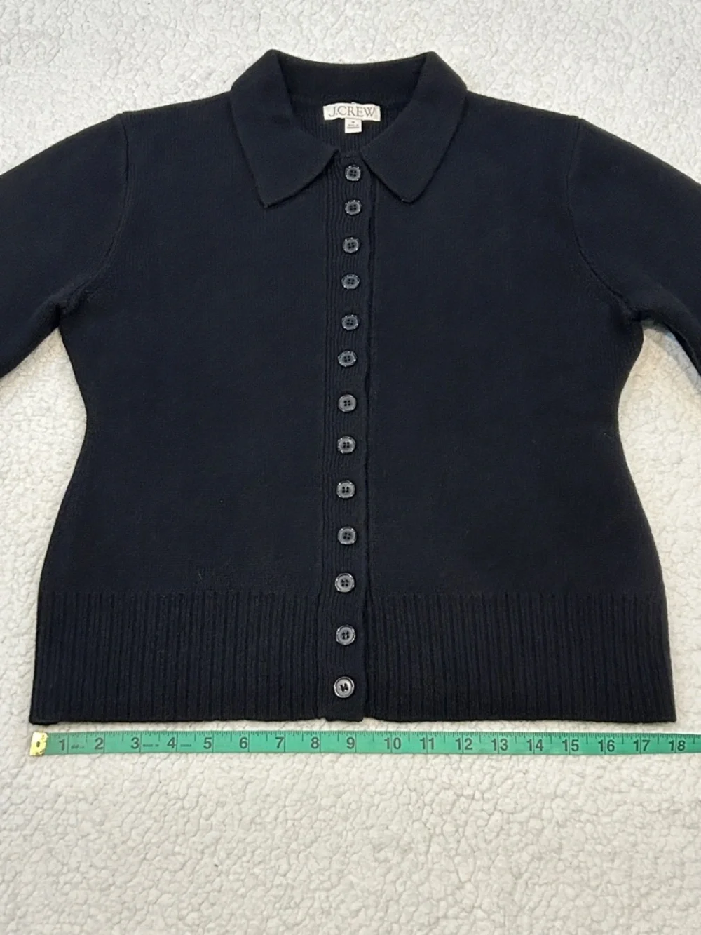 J. Crew Milano Stitch Cinched Waist Cardigan size Medium Black Wool Preppy